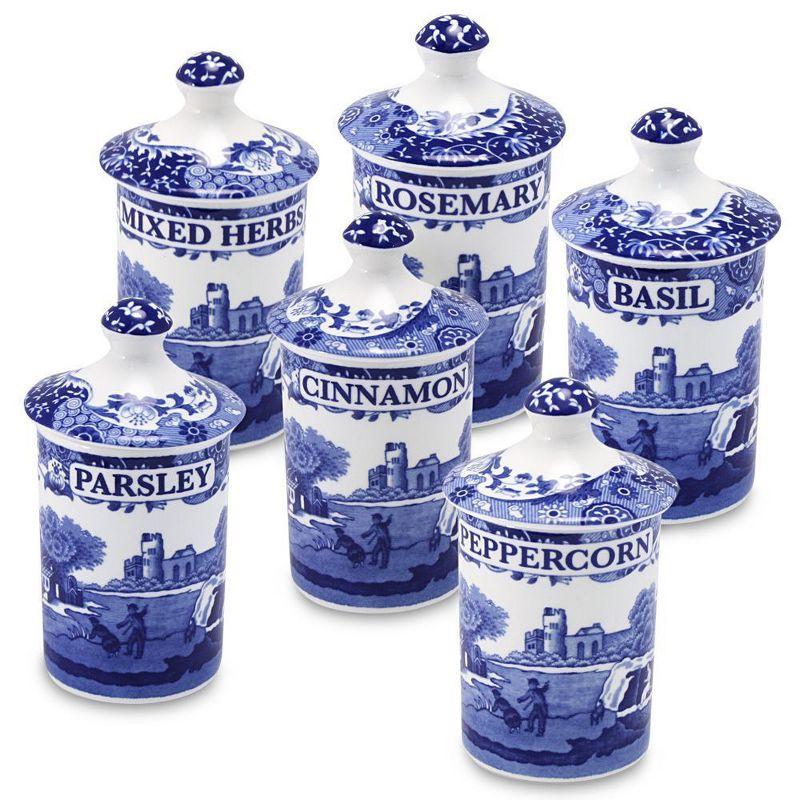 Spode Blue Italian Spice Jars, Set of 6