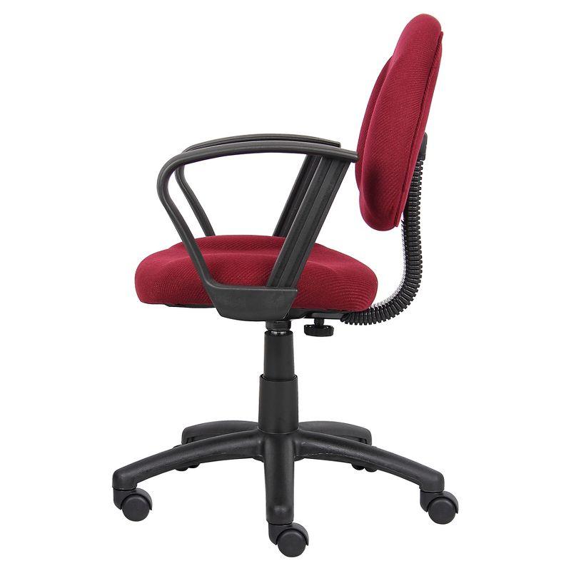 Ergonomic Swivel Task Chair with Fixed Arms in Burgundy Leather