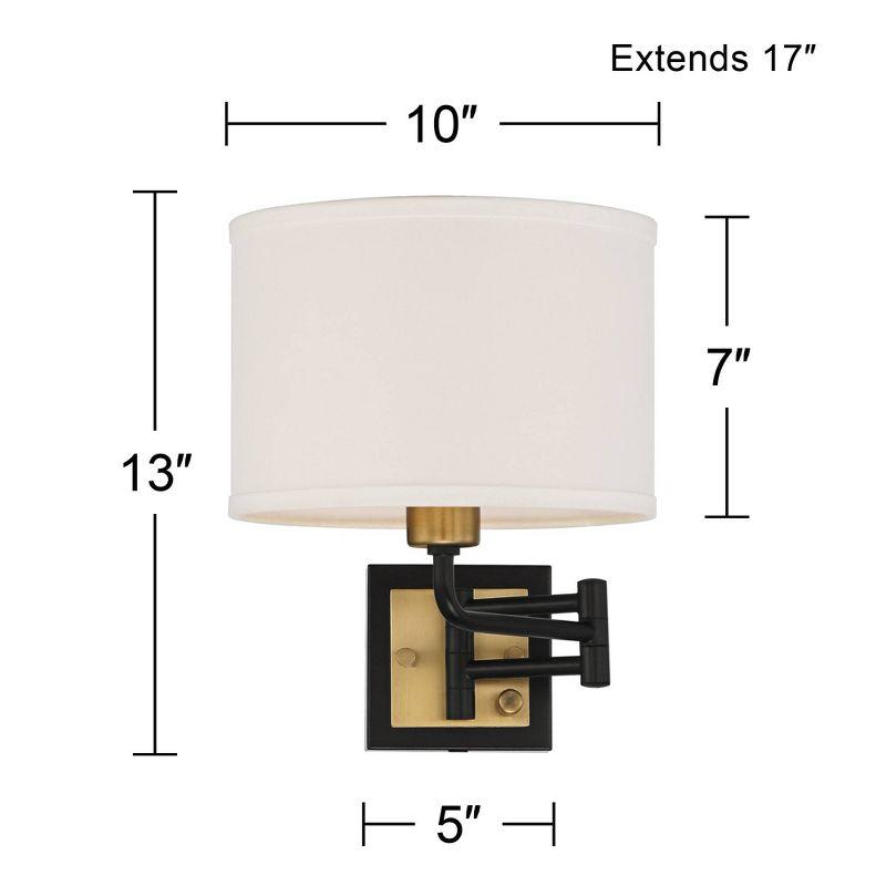 360 Lighting Joelle Modern Swing Arm Wall Lamp Brass Black Plug-in Light Fixture Fabric Drum Shade for Bedroom Bedside Living Room Reading Home House