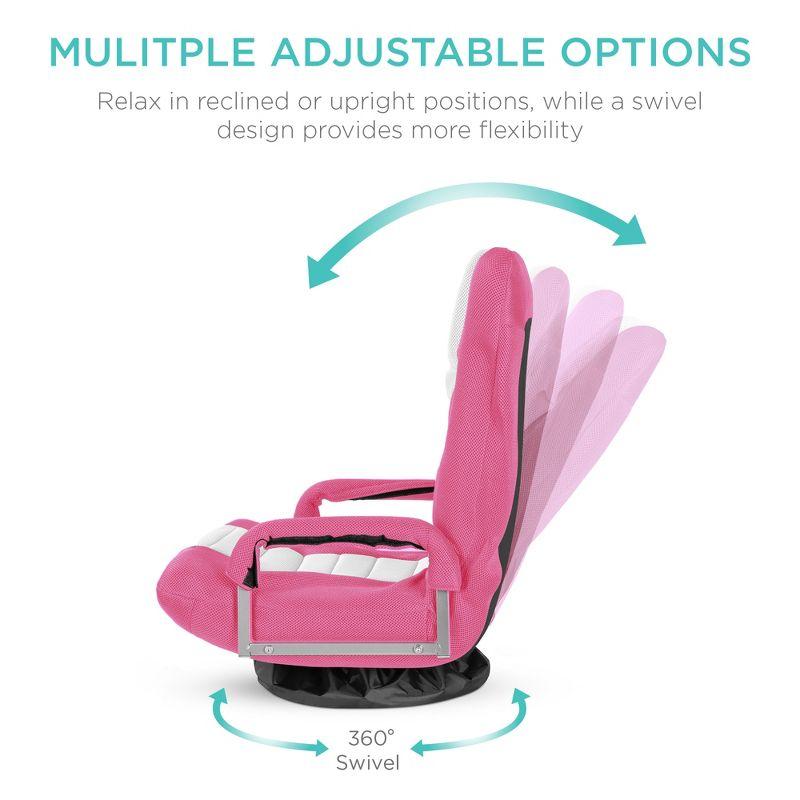 Best Choice Products 360-Degree Swivel Gaming Floor Chair w/ Armrest Handles, Foldable Adjustable Backrest - Pink/White