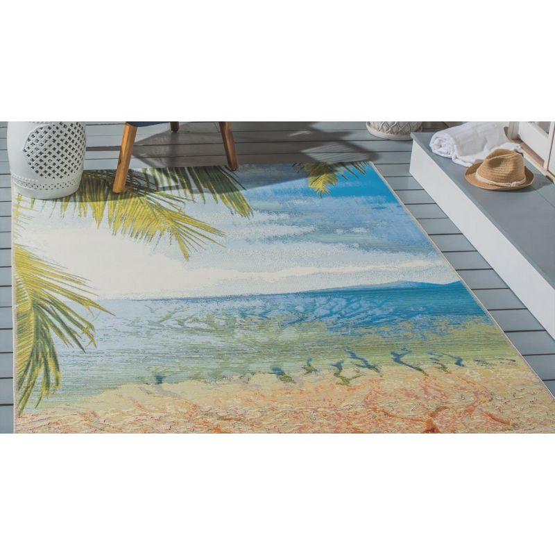 Breezy Island Vibes Easy-Care Outdoor Area Rug, 4' x 6', Blue & Gold