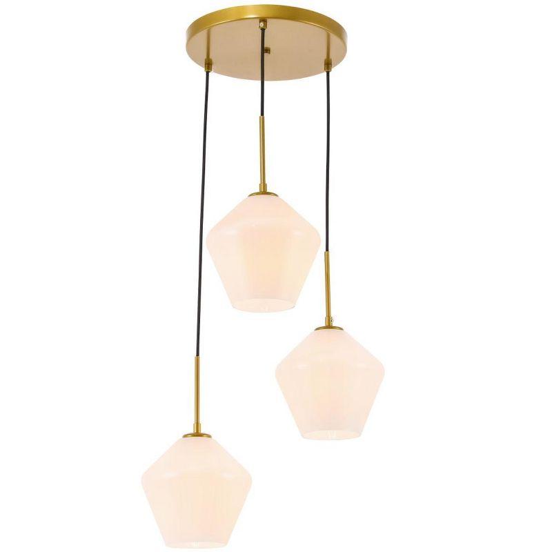 Elegant Lighting Gene 3 light Brass and Frosted white glass pendant