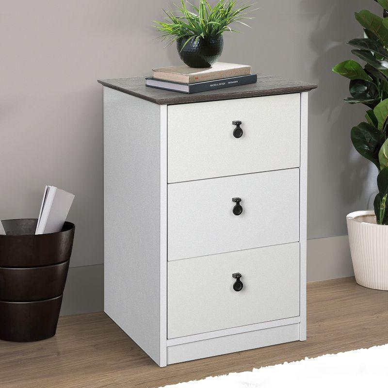 Saint Birch Finley 3-Drawer Cabinet, Gray Oak, White