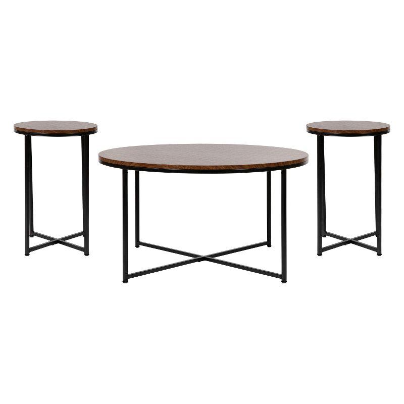 Walnut and Matte Black 3-Piece Round Coffee Table Set