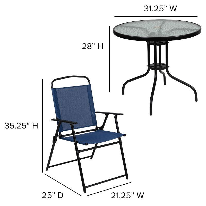 Navy 6-Piece Patio Set with Umbrella and Folding Chairs