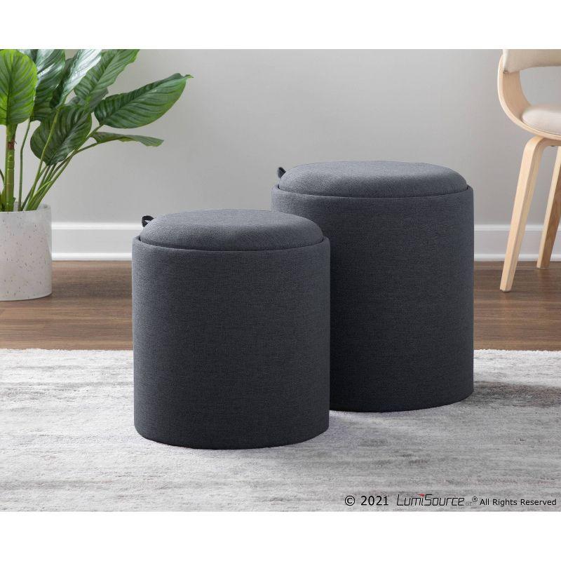 Tray Polyester/Wood Ottoman Set Charcoal/Natural - LumiSource: Includes 2, Space-Saving Design, No Assembly Required