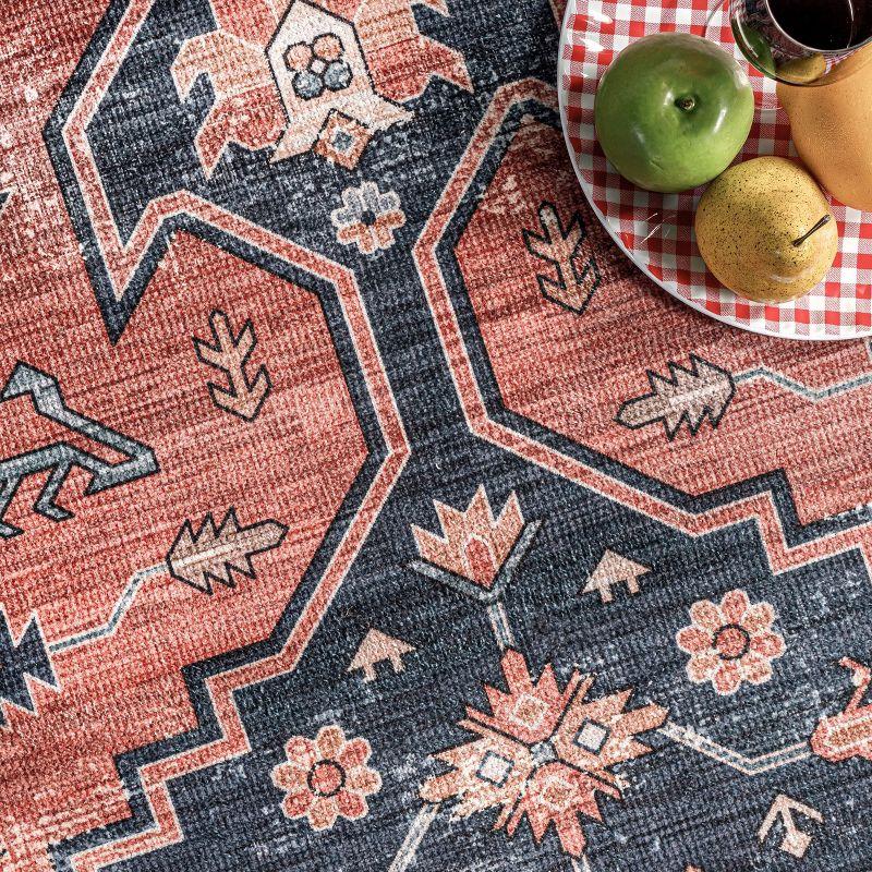 Nuloom Medallion 6x9 Machine Washable Indoor Area Rug for Living Room Bedroom Dining Room Kitchen, Brick/Dark Grey