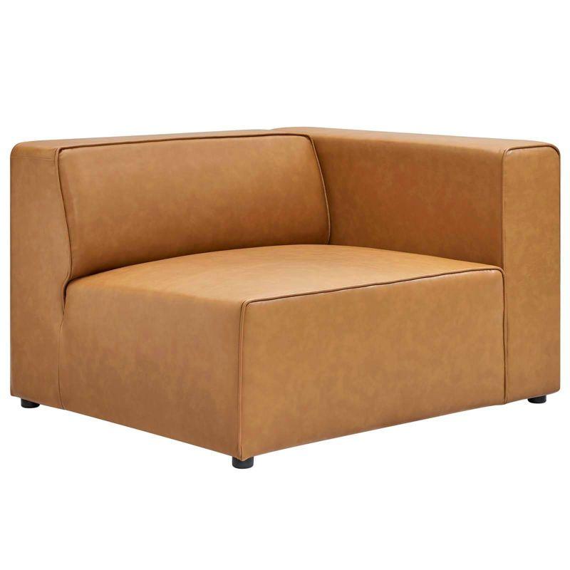 Modway 2pc Mingle Vegan Leather Sectional Sofa Loveseat Tan: Modern Upholstered Modular Couch, Wood Frame