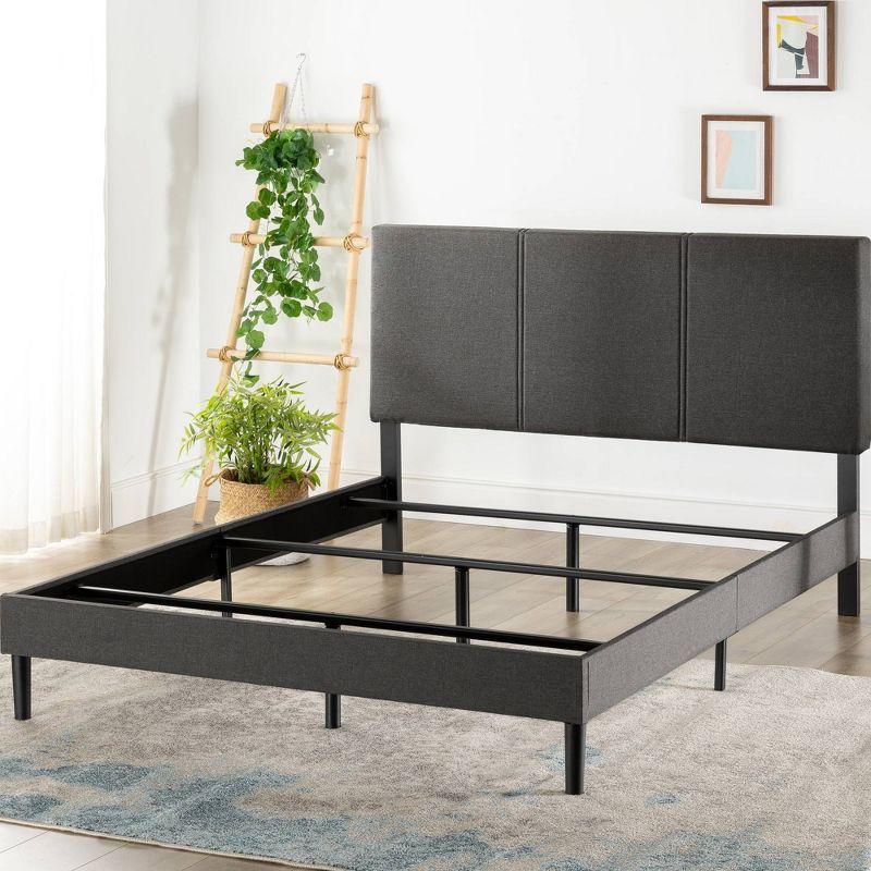 Elegant Dark Grey Upholstered Full Bed Frame with Durable Steel Construction