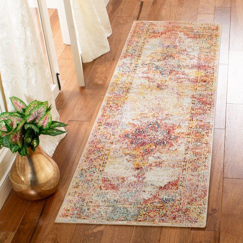 Cream and Rose Medallion Synthetic Runner Rug