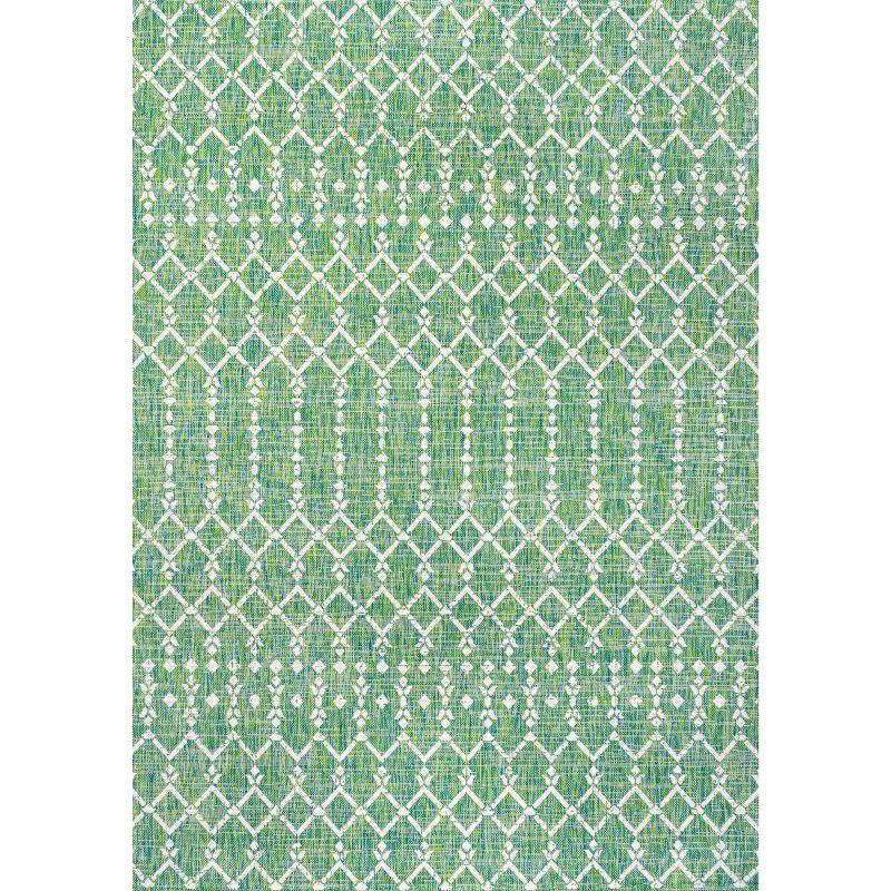 3' x 5' Ourika Moroccan Geometric Textured Weave Indoor/Outdoor Area Rug, Green/Cream - JONATHAN Y