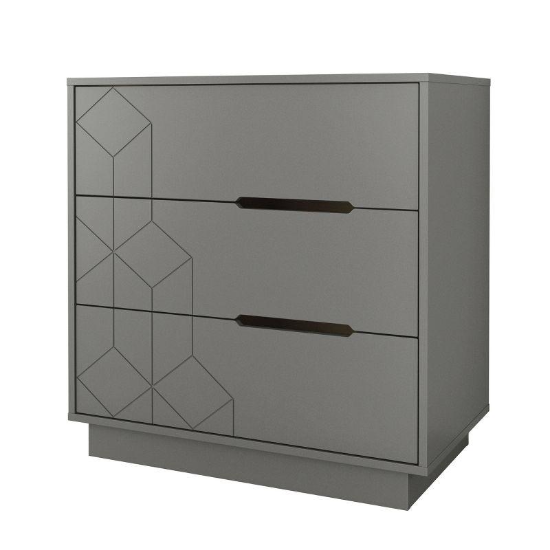 Greige Geometric Textured 3-Drawer Dresser with Modern Cut-Out Handles