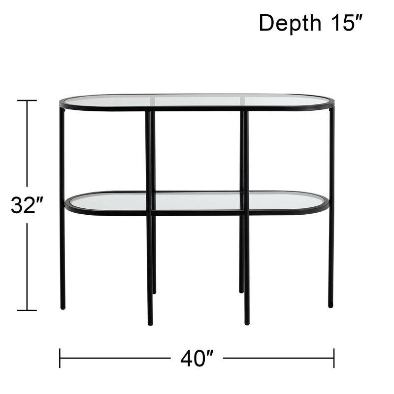 Studio 55D Remy Modern Metal Oval 2-Tier Console Table 40" x 15" with Storage Sandy Black Clear Glass Tabletop for Living Room