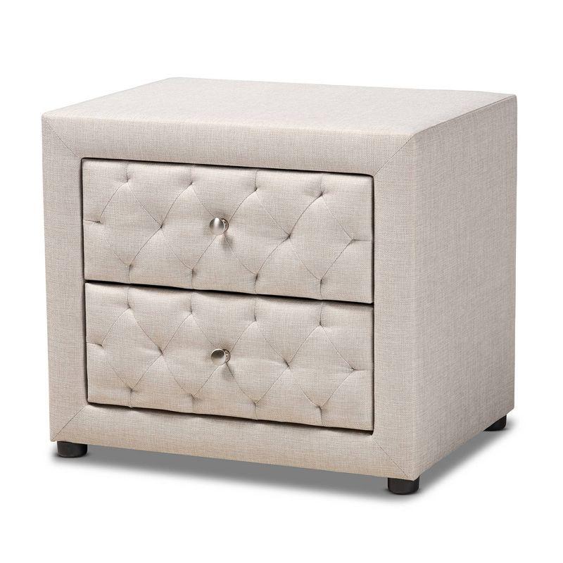 Lepine Light Beige Tufted Fabric 2-Drawer Nightstand