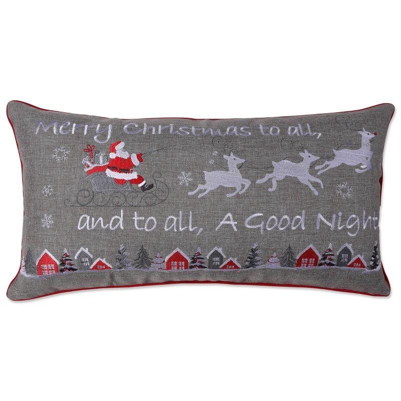 Gray Embroidered Christmas Santa Sleigh Rectangular Pillow