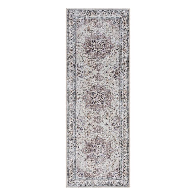 Gertmenian Crystal Print Tiefi Gray Ivory Multi Traditional Medallion Washable Flat Pile Indoor Area Rug