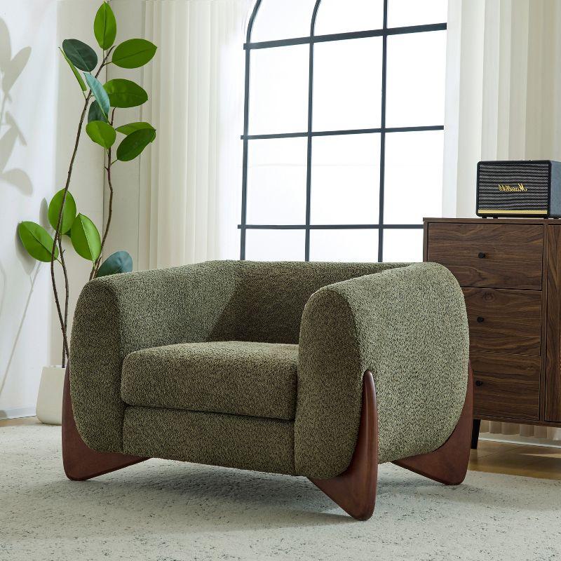 Christopher Knight Home Raymond Birch Wood Boucle Upholstered Club Chair, Olive Green