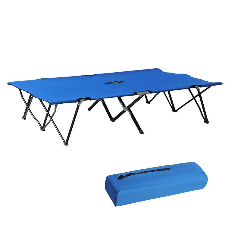 Outsunny 2 Person Folding Camping Cot, Portable Sleeping Cot with Carry Bag, Blue
