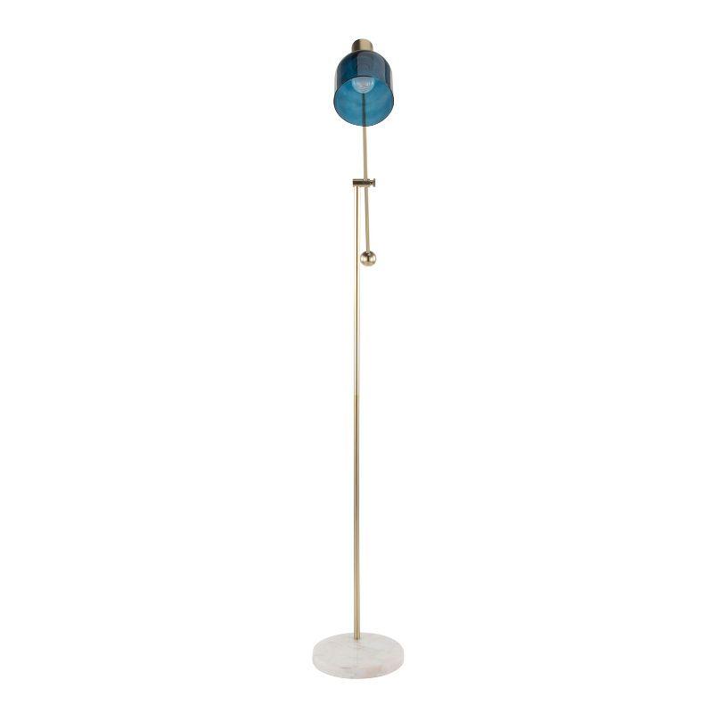 Everly Quinn Marcel Contemporary Floor Lamp In White Marble, Gold Metal And Blue Glass