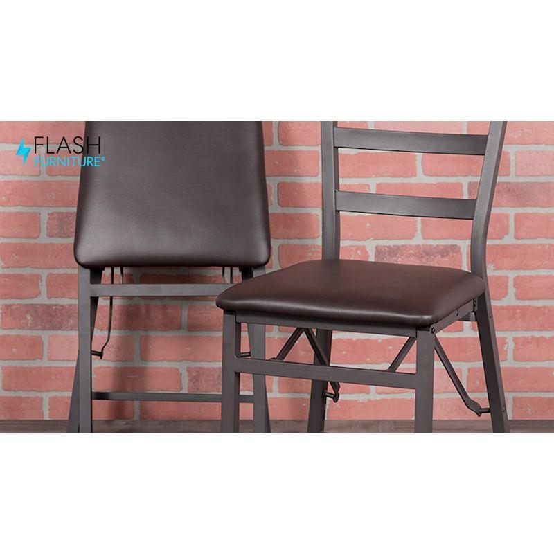 Flash Furniture 2 Pack HERCULES Series Brown Folding Ladder Back Metal Chair with Brown Vinyl Seat