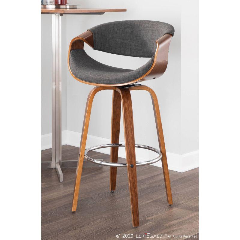 Curvini Charcoal Fabric and Walnut Wood Swivel Barstool Set