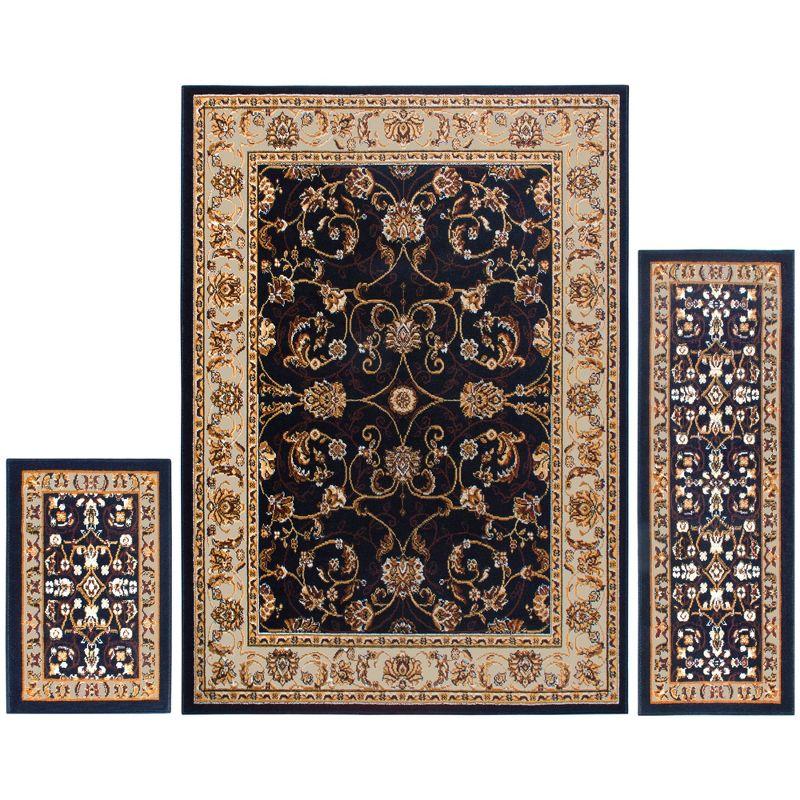 Home Dynamix Ariana Badah Damask Border Area Rug, Black/Ivory, 3-Piece Set