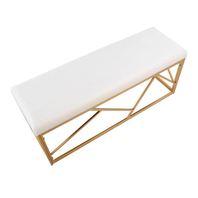 Folia 44" Velvet/Steel Bench Gold/White - LumiSource: Entryway, Modern Geometric Frame, Comfort Seating