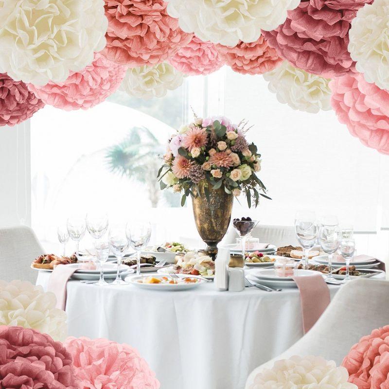 EpiqueOne 20 Piece Tissue Paper Pom Poms Party Kit - Colorful Paper Flower Wall Decorations - Pink Rose