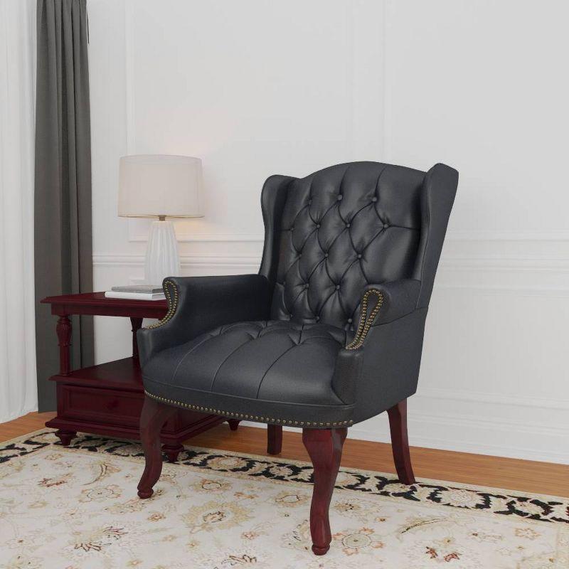 Wingback Traditional Guest Chair Black - Boss Office Products: Elegant Tufted Design, Nailhead Trim, Hardwood Frame