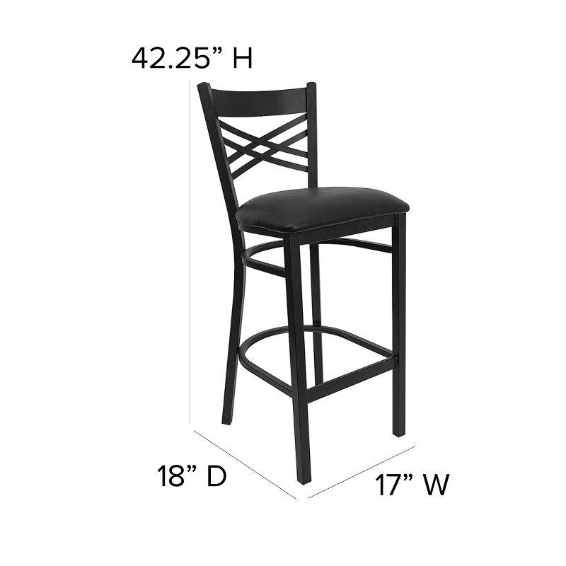 Elegant Black Metal Barstool with X-Back & Black Vinyl Seat