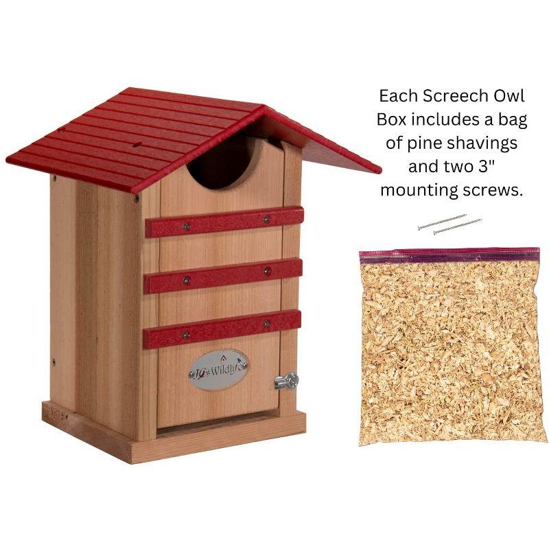 JCS Wildlife Screech Owl or Saw-Whet Owl House Cedar Nesting Box with Poly Lumber Roof - Screech Owl Nest Box - Made in the USA (Cardinal Red)