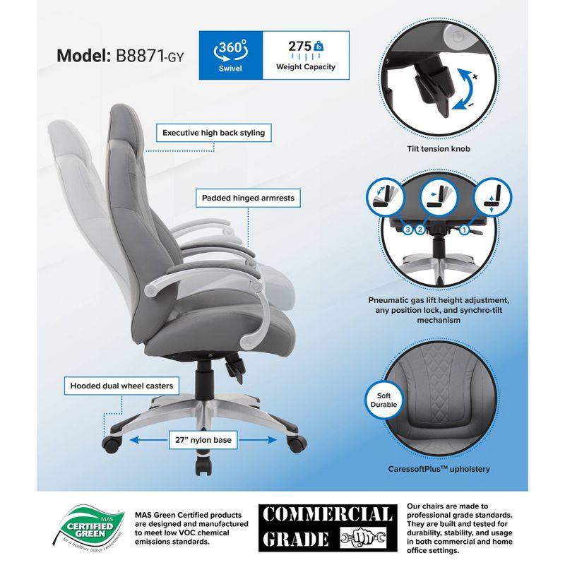 Executive Gray Leatherette High-Back Swivel Office Chair with Fixed Arms