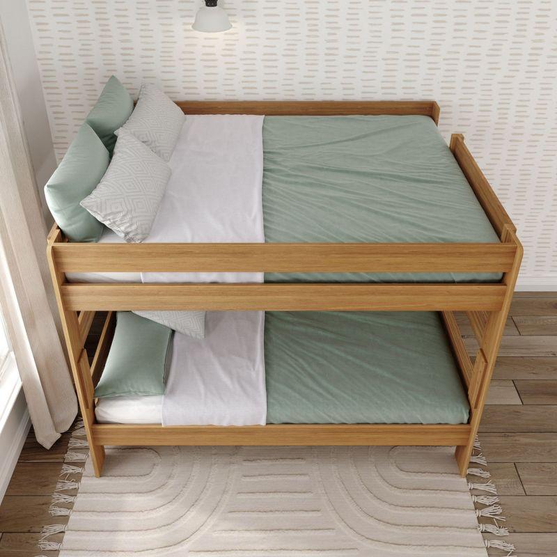 Plank+Beam Solid Wood Farmhouse Queen over Queen Bunk Bed Bed for Adults, Matte Pecan