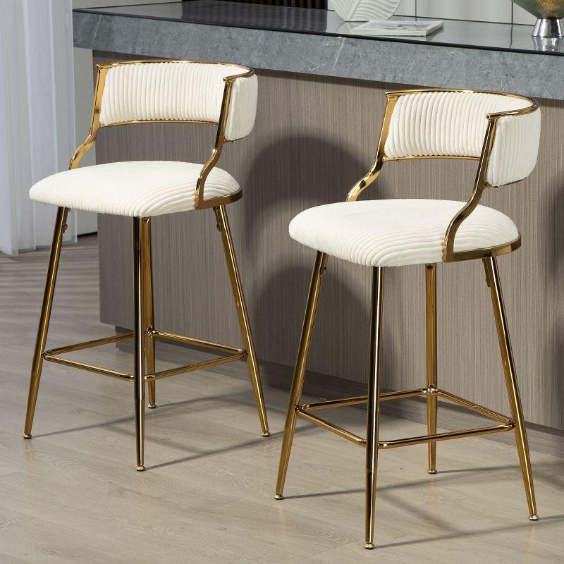 26‘’ Modern Beige Fabric Upholstered Counter Height Bar Stools Set of 2,Armless Bar Chairs with Backs&Footrest,Kitchen Island Stools-Cuddlewood