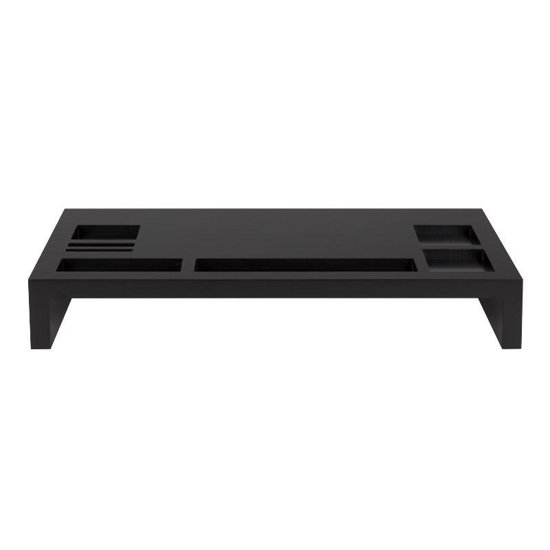 Black Wood Desktop Monitor Stand with Organizer Slots