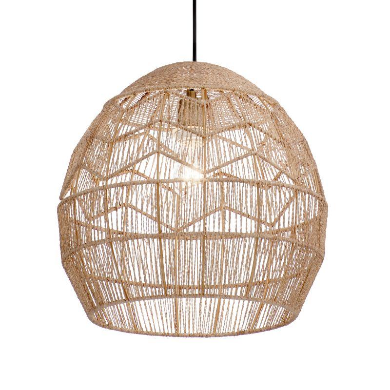 Mistana™ 15.5" Ames Metal and Woven Hemp Rope Hanging Pendant, Brown