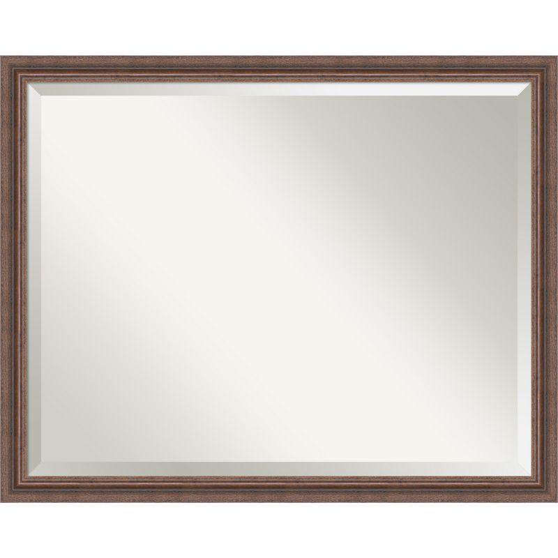 Amanti Art Distressed Rustic Brown Beveled Wood Bathroom Wall Mirror 24.5 x 30.5 in.