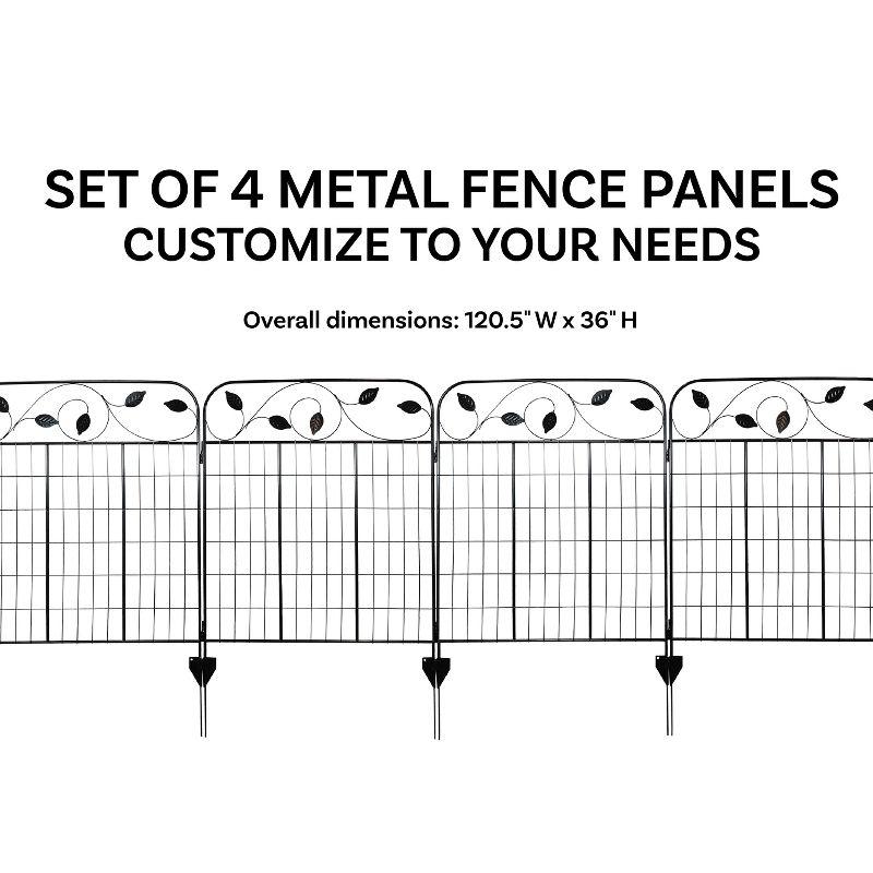 Winding Vines 36" x 30" Black Steel Decorative Garden Fence Panels (Set of 4)