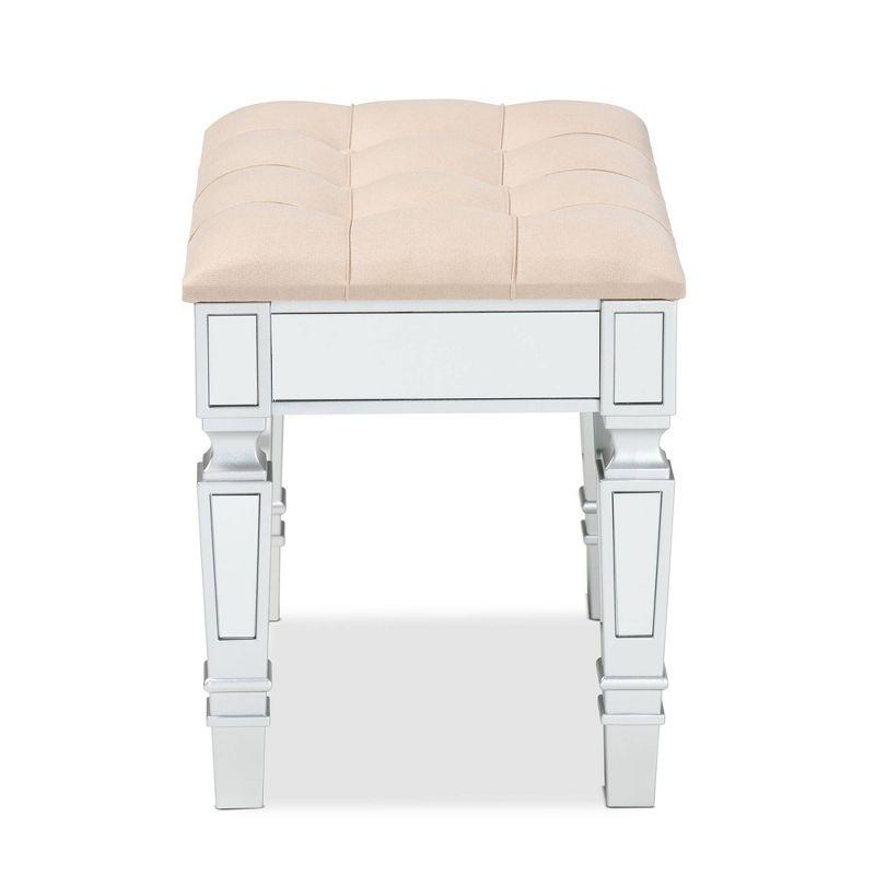 Baxton Studio Hedia Fabric Upholstered and Wood Ottoman Beige/Silver : Rectangular Footstool, Entryway Seating
