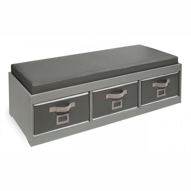 Badger Basket Kid's Storage Bench with Cushion and Three Bins - Gray