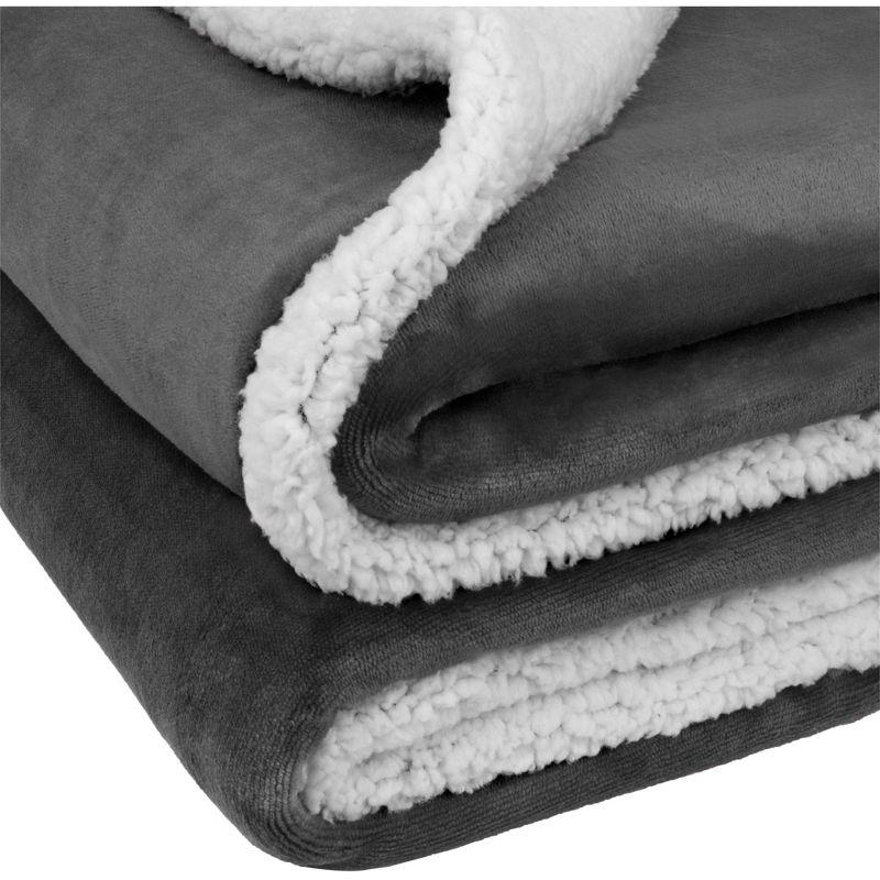 PAVILIA Premium Faux Shearling Fleece Throw Blanket for Bed, Reversible Warm Blanket for Couch Sofa