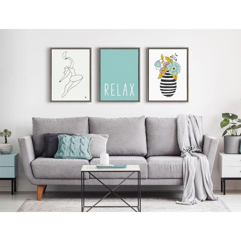 Kate and Laurel Sylvie Relax in Pale Teal Framed Canvas by Apricot and Birch, 18x24, Gray