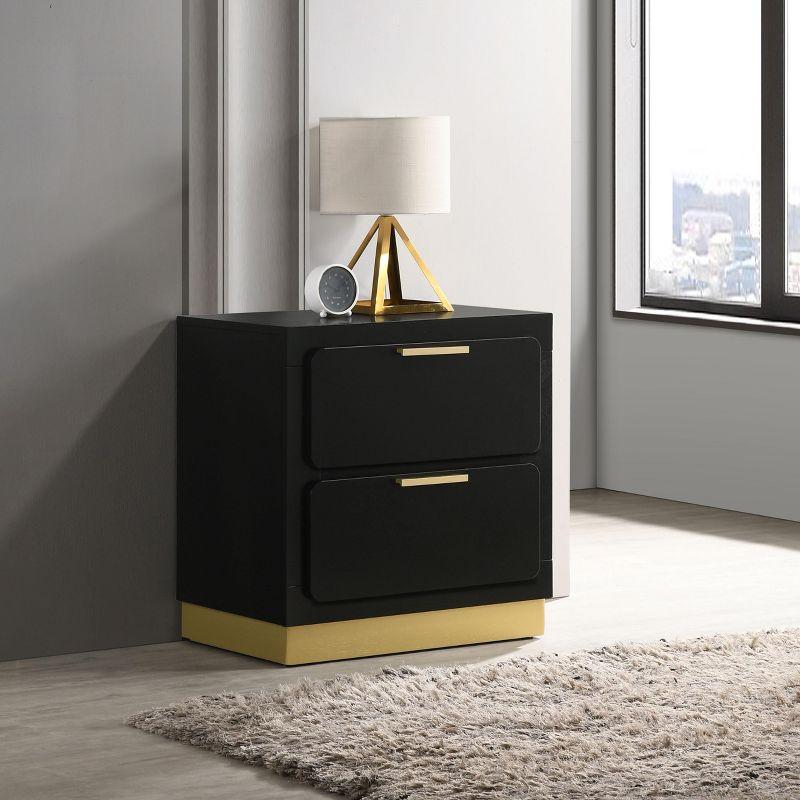 Black and Gold 2-Drawer Modern Nightstand