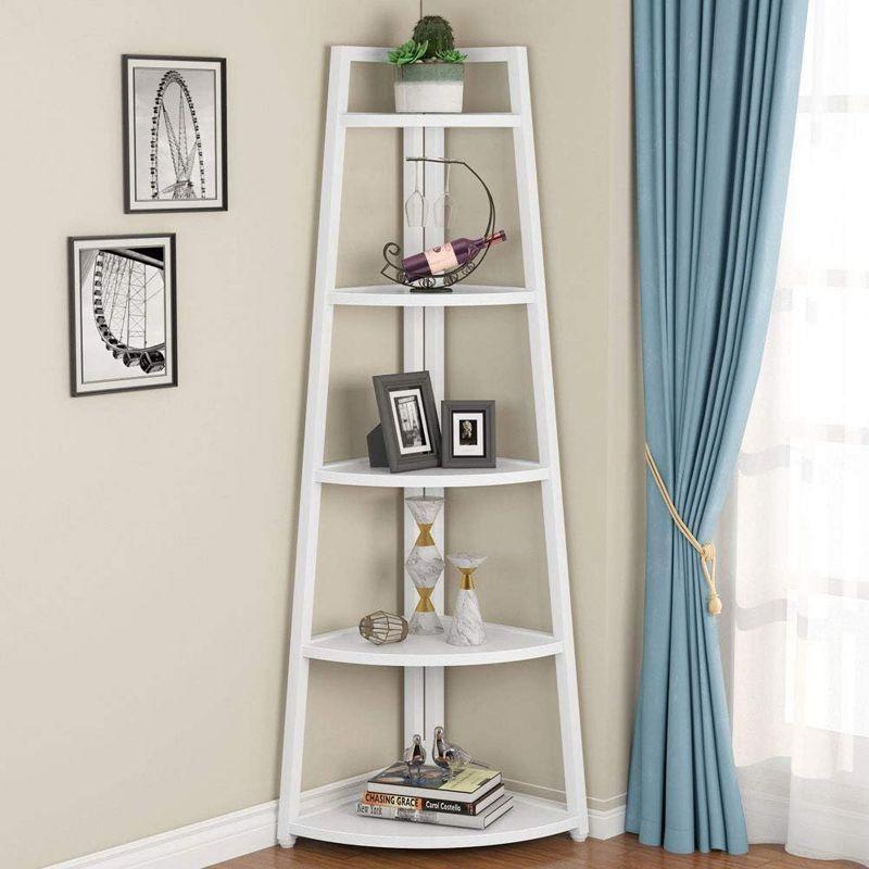 Hommoo 5-Tier Corner Shelf, 70" Tall Corner Ladder Shelf Small Bookshelf White