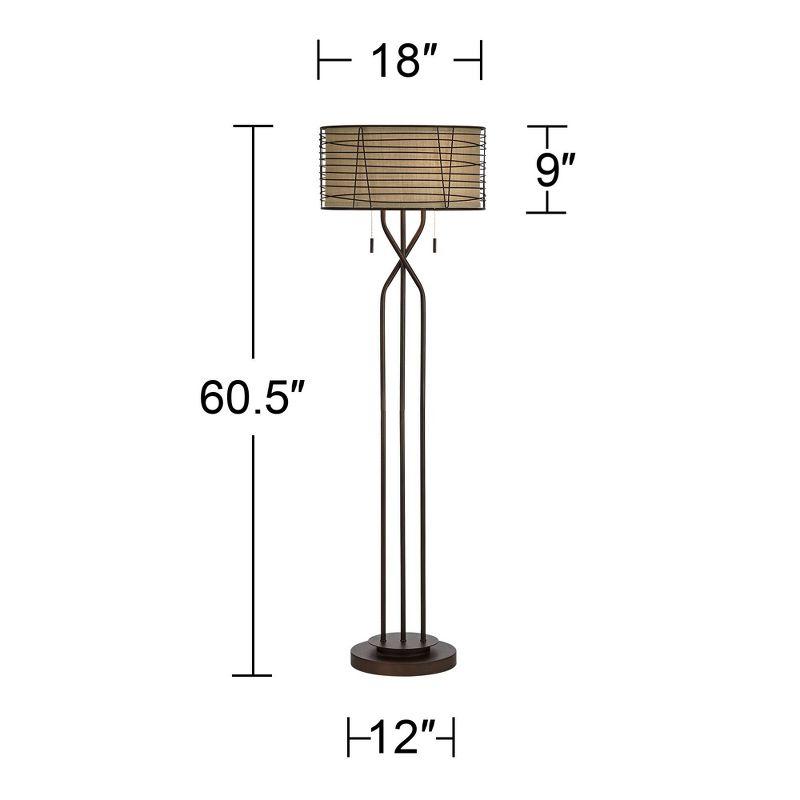 Franklin Iron Works Marlowe Rustic Farmhouse Floor Lamp 60 1/2" Tall Bronze Metal Oster Woven Burlap Fabric Inner Drum Shade for Living Room Bedroom