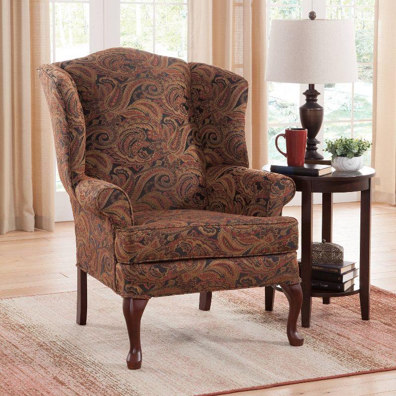 Paisley Cranberry Chenille Wingback Accent Chair with Hardwood Frame