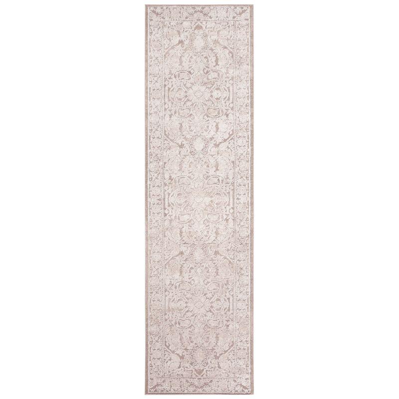 Beige and Cream Floral Hand-Knotted Runner Rug