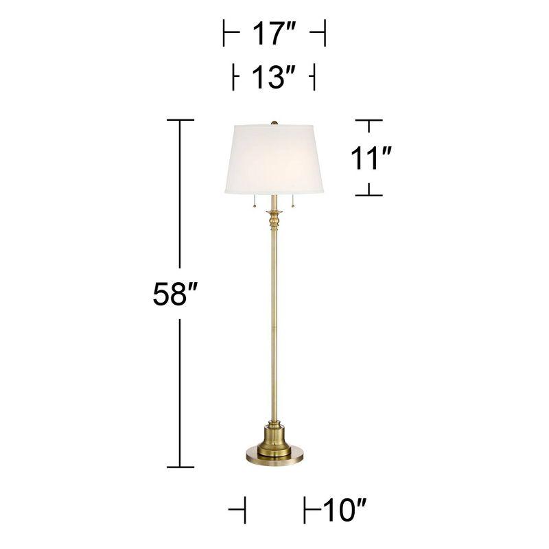 360 Lighting Spenser Vintage Floor Lamp 58" Tall Brushed Antique Brass Metal Off White Linen Drum Shade for Living Room Bedroom Office House Home