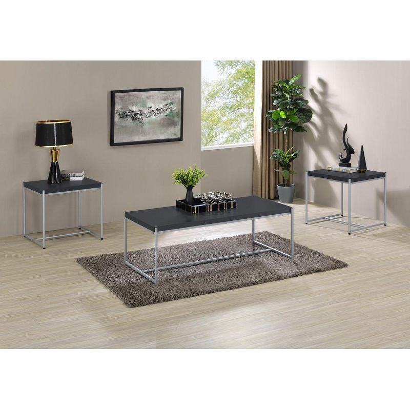 HOMLUX Industrial 3 PCS Coffee Table Set Rectangular Sofa Table and 2PCS End Tables,Black