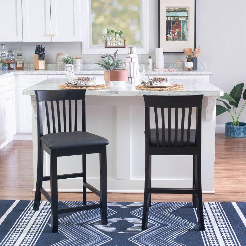 Torino Black Wood and Faux Leather Counter Stool, 24" Seat Height